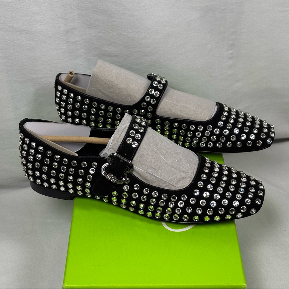 Sam Edelman Michaela Gem Women’s Black Mary Janes Shoes Suede Noir NEW
